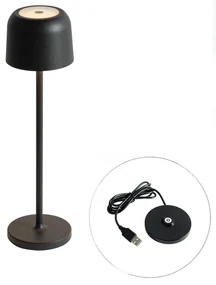 Lampada da tavolo nera ricaricabile con stazione di ricarica - Raika