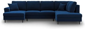 Divano angolare blu allungabile e con contenitore (con penisola a destra/a U) con rivestimento in velluto Kyoto – Cosmopolitan Design