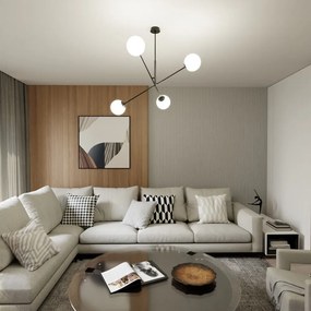 Lampadario a Sospensione in Acciaio e Vetro LINEAR 4 Nero 4xE14 Colore delle Sfere Bianco