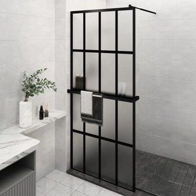 Parete Doccia Con Mensola Nera 100x195 Cm Vetro Esg E Alluminio /