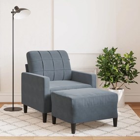 Poltrona Con Poggiapiedi Grigio Scuro 60 Cm İn Velluto /