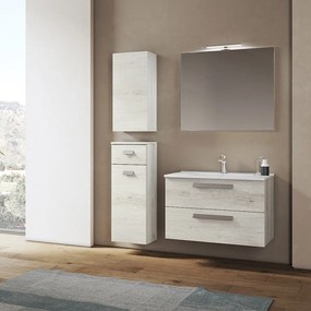 Mobile Bagno Sospeso 80 Cm Due Cassetti Specchio Con Lampada Led 81x70 Cm Savini "Angela 1"