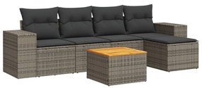 Set divano da giardino 6 pz con cuscini grigio in polyrattan