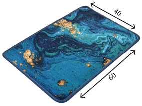 Tappetino da bagno blu/oro 60x40 cm Marbling - Foutastic