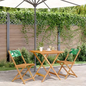 Set Da Bistrot 3 Pz Motivo Foglie İn Tessuto E Legno Massello /