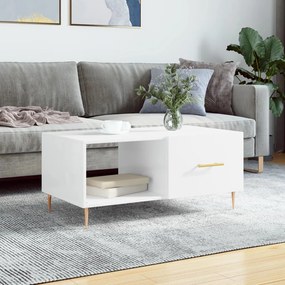 Tavolino Da Salotto Bianco Lucido 90x50x40 Cm Legno Multistrato /
