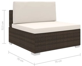 Seduta centrale modulare 1 pz con cuscini in polyrattan marrone