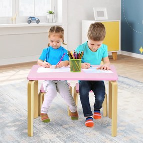 Costway Set tavolo e 2 sedie di legno per bambini per casa asilo e aule 78x53x53cm Rosa