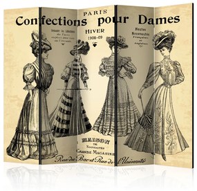 Paravento separè Confezioni per Dame II - silhouette e scritte francesi in stile retro