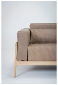 Divano in pelle di bufalo marrone chiaro con struttura in rovere massiccio , 210 cm Fawn - Gazzda