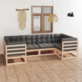 Set divani da giardino 6 pz con cuscini legno massello di pino