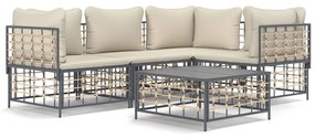 Set divani da giardino 5 pz con cuscini antracite in polyrattan