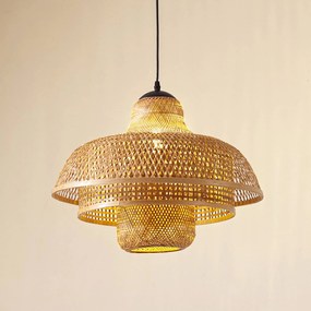 Lampada a sospensione Rasmina Lucande, dimmerabile, Legno chiaro, Soggiorno / Sala da pranzo, bambù, Campagna / Rustiche, Lampada a sospensione