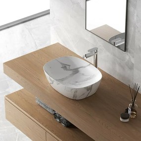 Lavabo da appoggio ovale 50x38 cm effetto marmo bianco Tokyo
