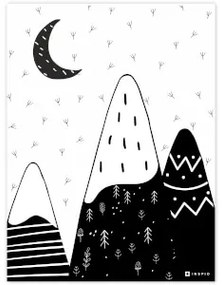 Quadro da parete - colline in bianco e nero con la luna | Inspio