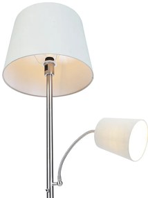 Lampada da terra classica in acciaio con paralume grigio e luce di lettura - Retro