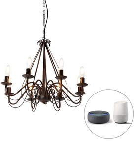 Lampadario intelligente ruggine marrone 8 luci incl. Wifi B35 - Giuseppe