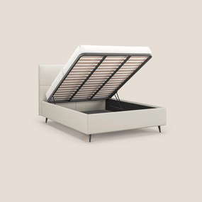 Greta letto contenitore dimensioni SLIM con testata trapuntata in ecopelle impermeabile T04 bianco