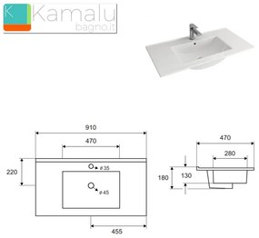 Kamalu - mobile bagno sospeso da 90cm con 2 ante bt-90