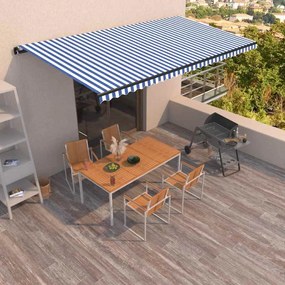Tenda Da Sole Retrattile Manuale 600x350 Cm Blu E Bianca /
