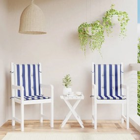 Cuscini Sedia Schienale Basso 2pz Strisce Bianche E Blu Tessuto /