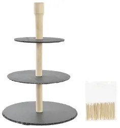 Vassoio per aperitivi DKD Home Decor Stand a 3 piani Bambù Lavagna 28 x 28 x 39,5 cm