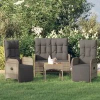 Set da Pranzo da Giardino 3 pz con Cuscini in Polyrattan Grigio 3185092