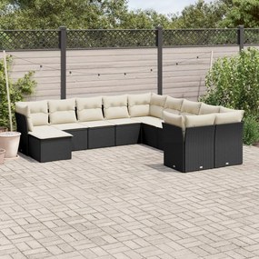 Set divani da giardino 11 pz con cuscini in polyrattan nero