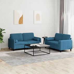 Set Di Divani 2 Pz Con Cuscini Blu İn Velluto /