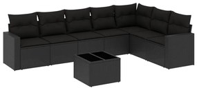 Set divani da giardino con cuscini 8 pz nero in polyrattan