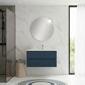 Mobile bagno sospeso 90 cm blu petrolio cannettato con specchio Bali