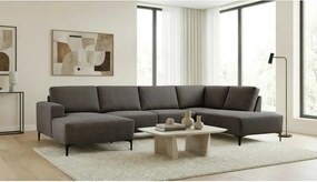 Divano angolare color antracite (con penisola a destra/a U) con rivestimento in ciniglia Fabian – Scandic