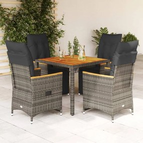 Set Bistrò Da Giardino 5 Pz Con Cuscini İn Polyrattan Grigio /