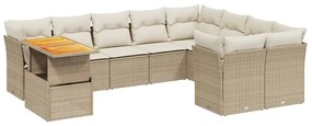 Set divano da giardino 10 pz con cuscini beige in polyrattan