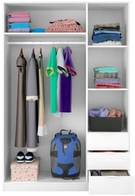 Armadio Guardaroba 3 Ante 3 Cassetti Con Barra Appendiabiti Bianco 120 Cm