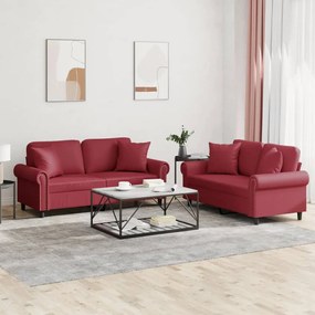 Set Di Divani 2 Pz Con Cuscini Rosso Vino İn Similpelle /