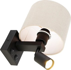 Applique nera con lampada da lettura e paralume 18 cm marrone chiaro - Brescia