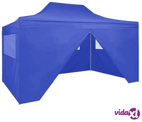 vidaXL Gazebo Professionale Pieghevole con 4 Pareti 3x4m Acciaio Blu