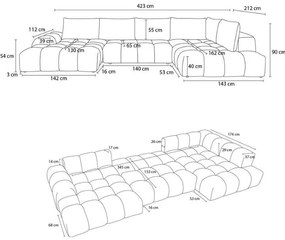 Divano angolare verde allungabile e con contenitore (penisola a destra/a U) con rivestimento in ciniglia Everest – Bobochic Paris