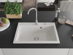 Mexen Elix lavello in granito 1-vasca 700 x 500 mm, bianco, sifone cromato - 6526701005-20