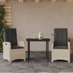 Set pranzo da giardino 3pz con cuscini grigio chiaro polyrattan