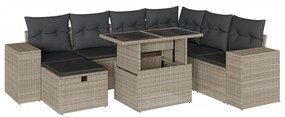 Set divano da giardino 8pz con cuscini grigio chiaro polyrattan