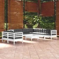 Set Divani da Giardino 10 pz con Cuscini Bianchi Legno di Pino cod mxl 44441