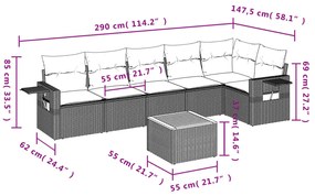 Set Divani da Giardino con Cuscini 7pz Nero Polyrattan