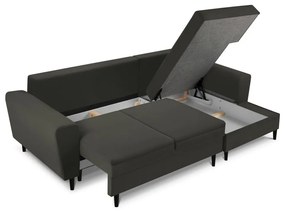 Divano angolare nero allungabile e con contenitore (con penisola a destra/con chaise lounge) con rivestimento in velluto a coste Kyoto – Cosmopolitan Design