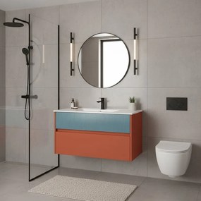 Mobile da bagno sospeso sotto lavabo Niwa 2 cassetti L 89.5 x H 50 x P 45.5 cm paprika e blu pacifico cannettato