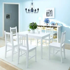 Set Da Pranzo 7 Pz İn Legno Di Pino Bianco /