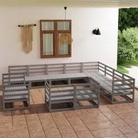 Set Divani da Giardino 12 pz Grigio in Legno Massello di Pino cod mxl 37104