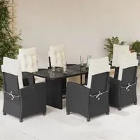 Set da Pranzo da Giardino 7 pz Nero con Cuscini in Polyrattancod mxl 92032