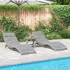Lettini Prendisole 2 Pz E Tavolo Grigio Legno Acacia /